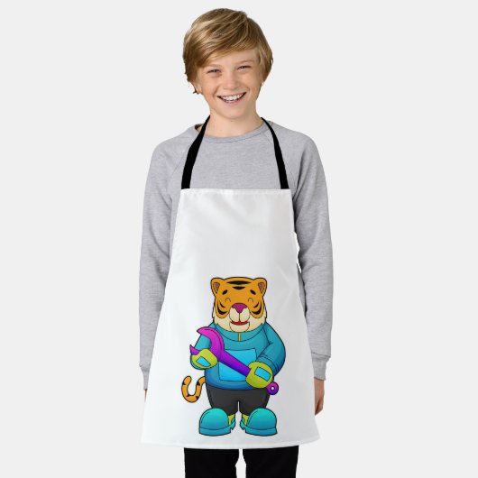 Tijger als mechanisch met moersleutel schort (Gedragen)
