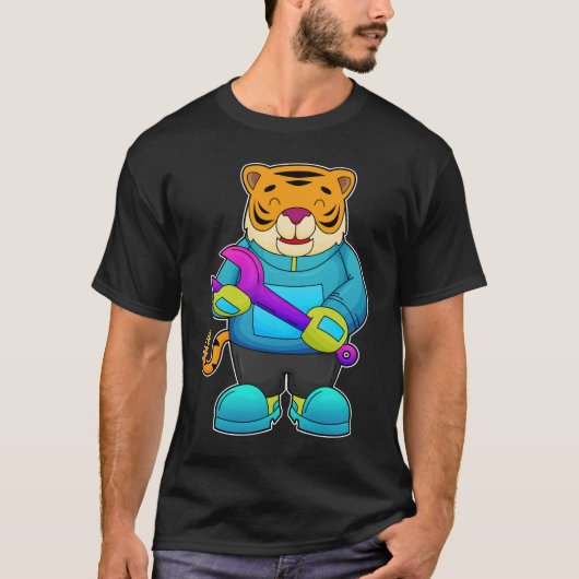 Tijger als mechanisch met moersleutel t-shirt (Voorkant)