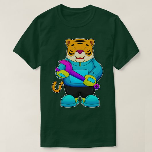Tijger als mechanisch met moersleutel t-shirt (Design voorkant)