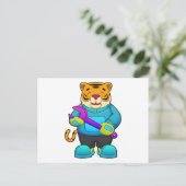 Tijger als monteur met sleutel briefkaart (Staand voorkant)