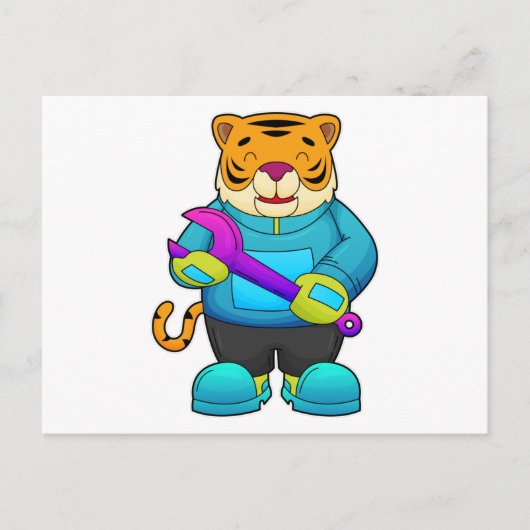 Tijger als monteur met sleutel briefkaart (Voorkant)