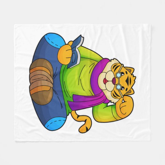 Tijger als Nerd met boek Fleece Deken (Voorkant (Horizontaal))