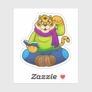 Tijger als Nerd met boek Sticker