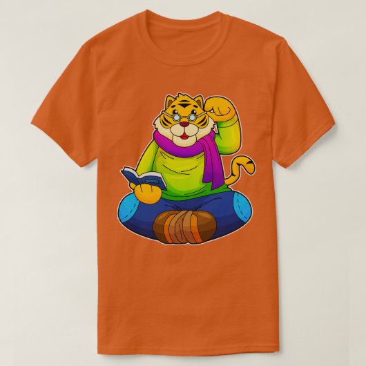 Tijger als Nerd met boek T-shirt (Design voorkant)