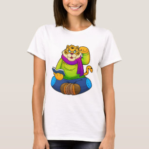 Tijger als Nerd met boek T-shirt