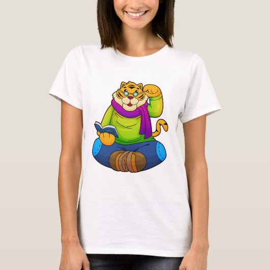 Tijger als Nerd met boek T-shirt (Voorkant)