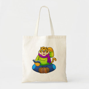 Tijger als Nerd met boek Tote Bag