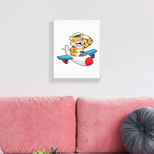 Tijger als piloot in het vliegtuig canvas afdruk (Insitu (Woonkamer))