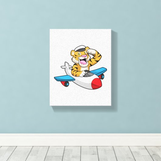 Tijger als piloot in het vliegtuig canvas afdruk (Insitu (Houten vloer))