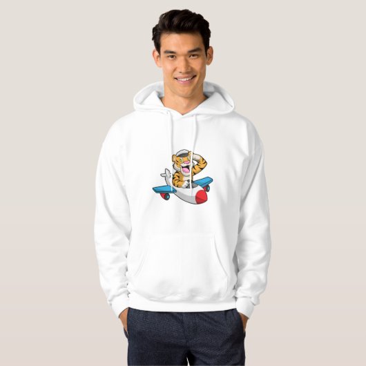 Tijger als piloot in het vliegtuig hoodie (Voorkant volledig)