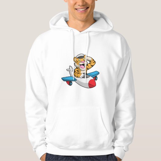 Tijger als piloot in het vliegtuig hoodie (Voorkant)