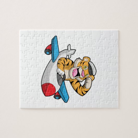 Tijger als piloot in het vliegtuig legpuzzel (Horizontaal)