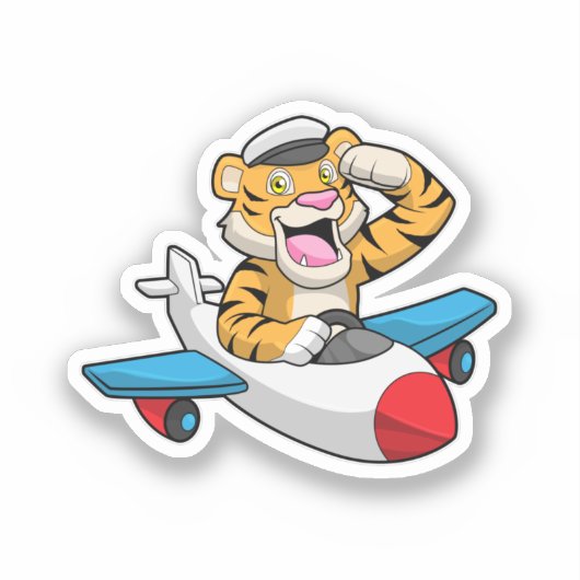 Tijger als piloot in het vliegtuig sticker (Voorkant)