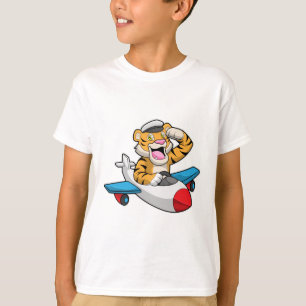Tijger als piloot in het vliegtuig t-shirt