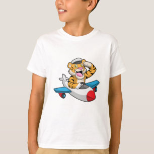 Tijger als piloot in het vliegtuig t-shirt