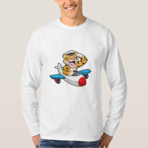 Tijger als piloot in het vliegtuig t-shirt