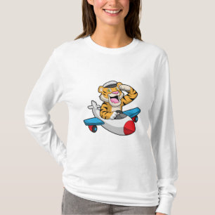Tijger als piloot in het vliegtuig t-shirt