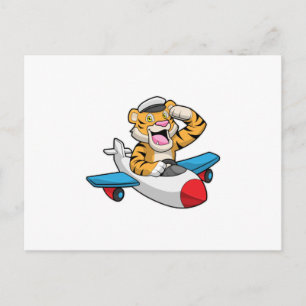 Tijger als piloot in vliegtuig briefkaart