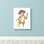 Tijger als piraat met houten been en gekookte hand canvas afdruk (Insitu (Houten vloer))