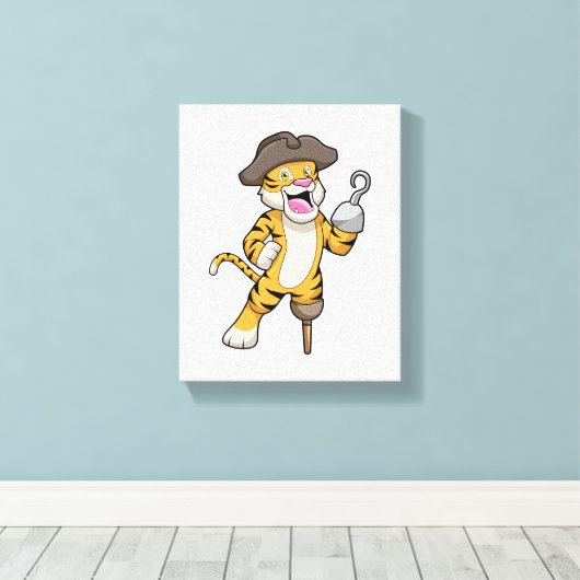 Tijger als piraat met houten been en gekookte hand canvas afdruk (Insitu (Houten vloer))