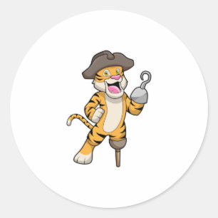 Tijger als piraat met houten been en gekookte hand ronde sticker