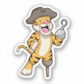 Tijger als piraat met houten been en gekookte hand sticker (Voorkant)