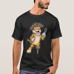Tijger als piraat met houten been en gekookte hand t-shirt