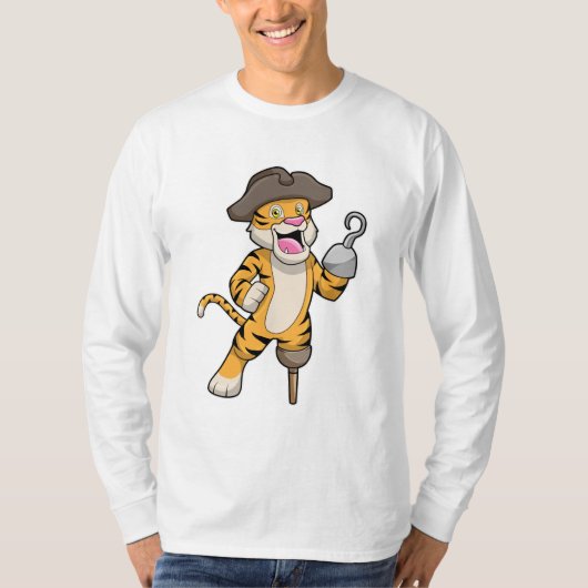 Tijger als piraat met houten been en gekookte hand t-shirt (Voorkant)