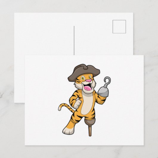 Tijger als piraat met houten been en haakhand briefkaart (Voorkant / Achterkant)
