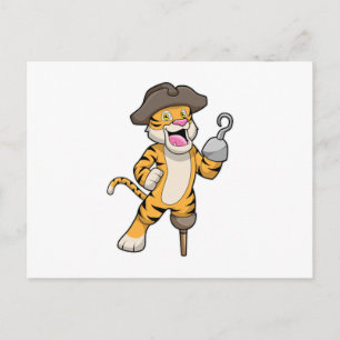 Tijger als piraat met houten been en haakhand briefkaart