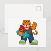 Tijger als schaatser met skateboard briefkaart (Voorkant / Achterkant)