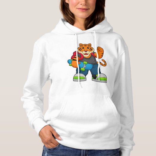 Tijger als Skater met skateboard Hoodie (Voorkant)