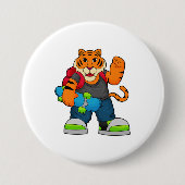Tijger als Skater met skateboard Ronde Button 7,6 Cm (Voorkant)