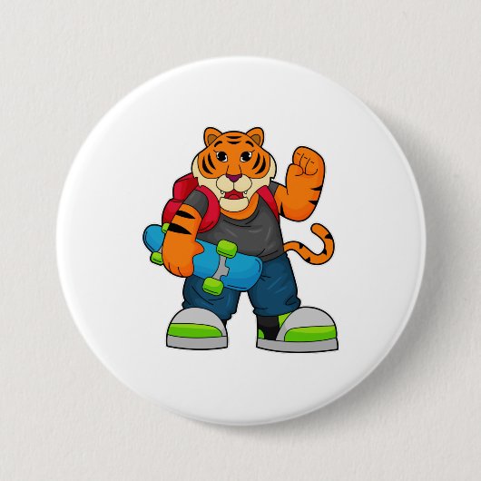 Tijger als Skater met skateboard Ronde Button 7,6 Cm (Voorkant)