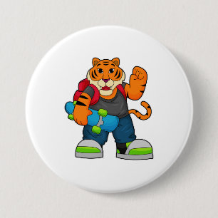 Tijger als Skater met skateboard Ronde Button 7,6 Cm