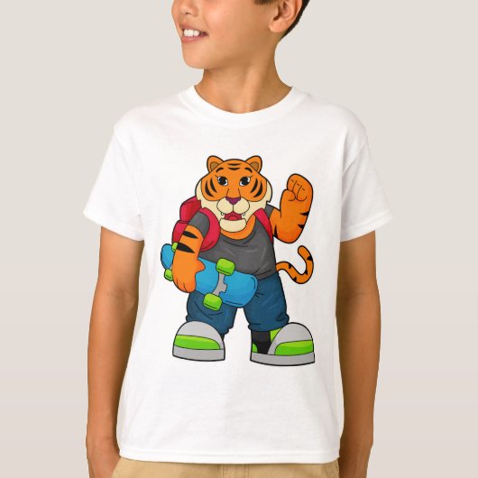 Tijger als Skater met skateboard T-shirt (Voorkant)