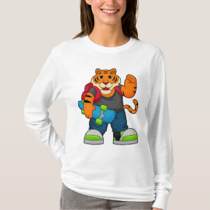 Tijger als Skater met skateboard T-shirt