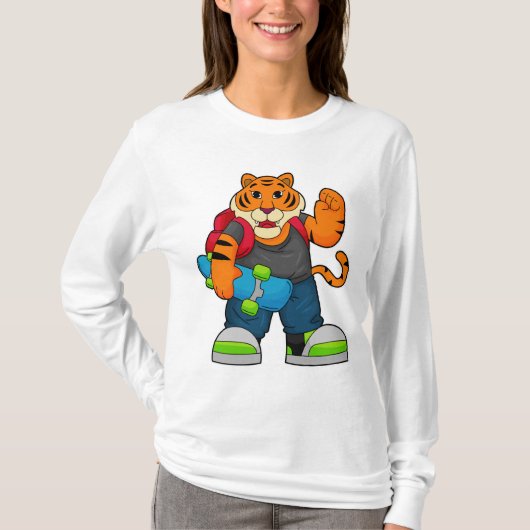 Tijger als Skater met skateboard T-shirt (Voorkant)