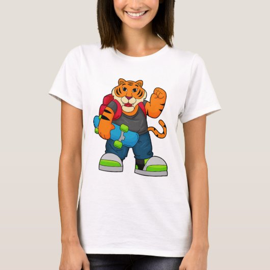 Tijger als Skater met skateboard T-shirt (Voorkant)
