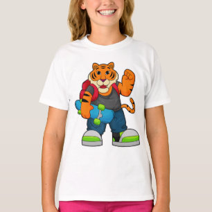 Tijger als Skater met skateboard T-shirt