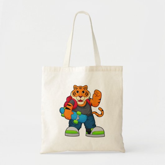 Tijger als Skater met skateboard Tote Bag (Voorkant)