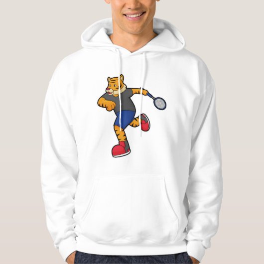 Tijger als Tennis-speler met Tennis-racket Hoodie (Voorkant)