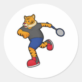 Tijger als Tennis-speler met Tennis-racket Ronde Sticker