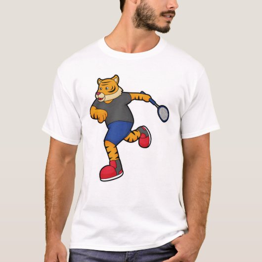 Tijger als Tennis-speler met Tennis-racket T-shirt (Voorkant)