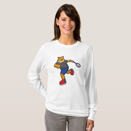 Tijger als Tennis-speler met Tennis-racket T-shirt (Voorkant volledig)