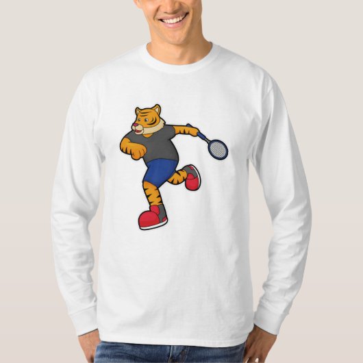 Tijger als Tennis-speler met Tennis-racket T-shirt (Voorkant)