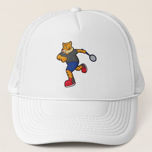 Tijger als Tennis-speler met Tennis-racket Trucker Pet (Voorkant)
