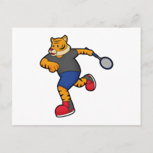 Tijger als tennisser met tennisracket briefkaart