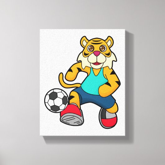 Tijger als voetbalspeler met Voetbal Canvas Afdruk (Voorkant)