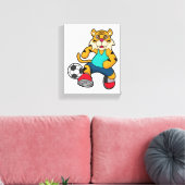 Tijger als voetbalspeler met Voetbal Canvas Afdruk (Insitu (Woonkamer))